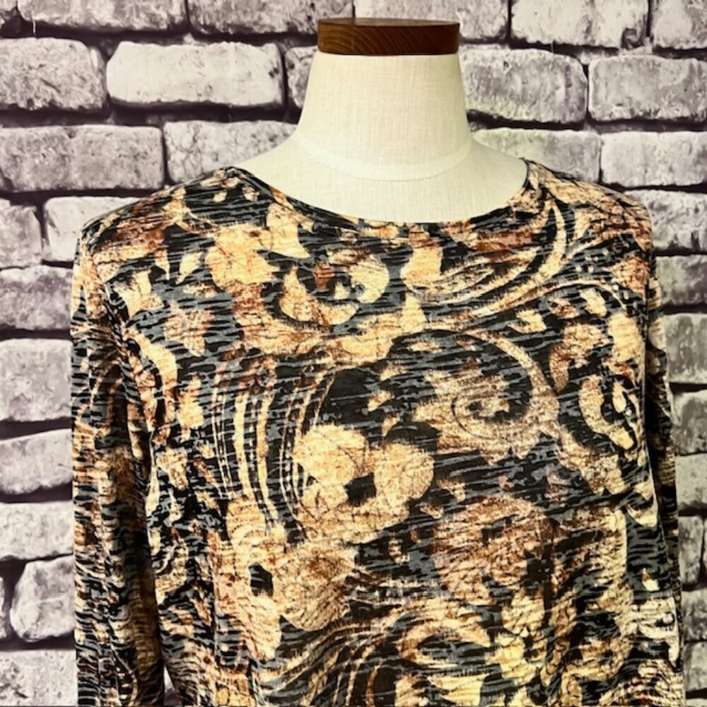 Coldwater Creek Black, Brown & Beige Long Sleeve Blouse Size XL - Picture 2 of 9